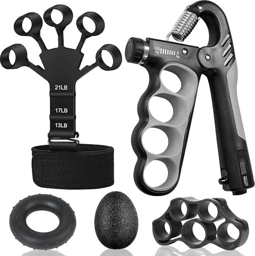 Hand Grip Strengthener Workout Kit (5-Pack) – Includes Adjustable Resistance Forearm Grippers, Finger Stretcher, Grip Ring, and Stress Relief Grip Ball for Athletes