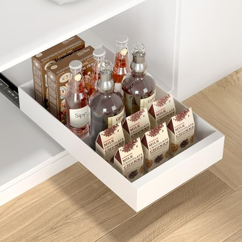 Zanfqvo Teleskopschublade, Ausziehbare Schublade KüChe, Schubladen Aufbewahrung Regal, Ausziehbarer Schrank Organizer Küche, Aufbewahrungsregale für Küchenschränke-25 cm B x 42 cm T x 7 cm H