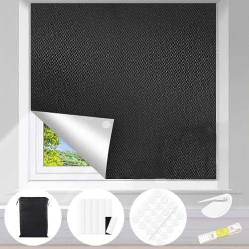 Sonnenschutz Verdunklungsstoff, 150x300cm Sichtschutzfolie Fenster, 100% Blackout Blind Stoff für Reise, Verdunklungsfolie für Fenster, für Dachfenster, Fenster, Kinderzimmer