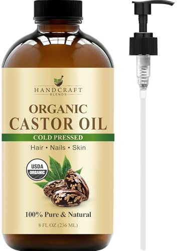 Handcraft Blends Cold-Pressed Organic Castor Oil 236 ml | Glass Bottle | 100% Pure and Natural | Premium Grade Carrier Oil | Hair, Eyelashes and Eyebrows | Hair and Body | Ayurvedic Hair Care
