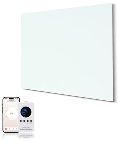 Hocosyme Chauffage Infrarouge en Verre 300W, Chauffage Infrarouge en Verre avec télécommande 50x60 CM avec Protection Contre la Surchauffe - WIFI (Tuya Smart) - Blanc - TÜV.