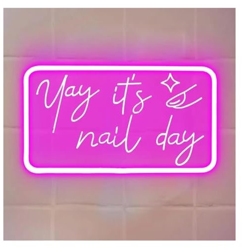 PENGJ Hanging Art Neon Signs Yay It's Nail Day Neon Sign LED Light USB Powered for Business Nail Beauty Salon Store Room Wall Decor 39cmx22cm