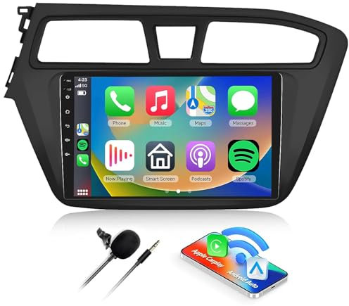 Android 14 Autoradio für Hyun-dai i20 2015-2017 kabelloses CarPlay Android Auto BT Freisprecheinrichtung 9-Zoll Bildschirm mit Navigationssystem Rückfahrkamera WiFi FM RDS SWC(Color:4 CORE 2+32G)