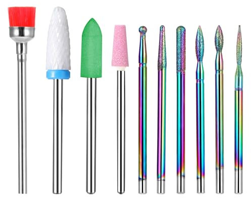 Yuanchu Nail Drill Bits Set, 10 Pcs Tungsten Carbide Diamond Nail Drill Tips Bits 3/32'' Efile Nails Dry Manicure Pedicure Tools for Acrylic Nails Gel Cuticle Remove
