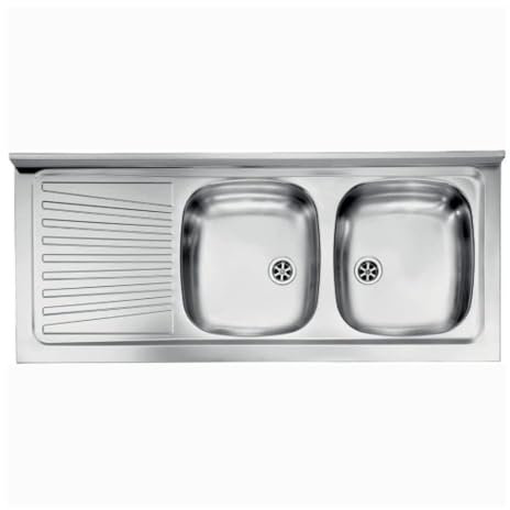 Lavello appoggio 120x50 con 2 vasche e gocciolatoio sinistro Mondial inox