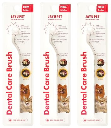 JAYU PET Dental Care Brush (Firm Bristles) 3ea - Resilient Dog Toothbrush, Cat Toothbrush for Tartar & Plaque Removal, Horizontal Head and S-Curved Body