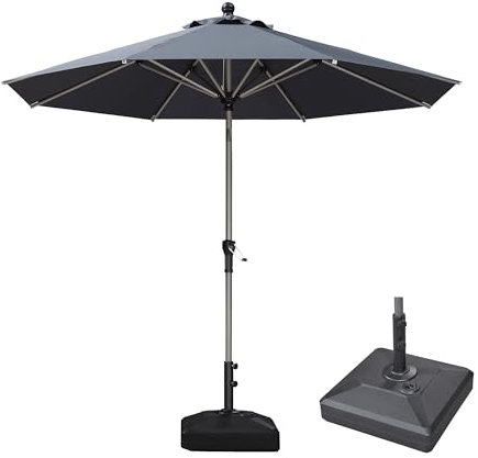 PURPLE LEAF Parasol de Jardin Extérieur 2,7 m Rond avec Pied Inclinable, Châssis en Aluminium Champagne, Toile UPF 50+ pour Balcon, Terrasse, Patio, Piscine, Gris
