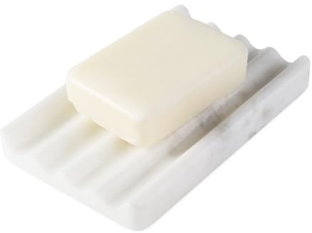 Marmor Seifenschale mit Ablauf, Natürlicher Marble Seifenhalter, 14x9x2cm