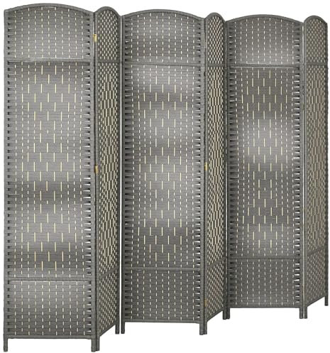 HOMCOM Paravent intérieur en Bois, 6 Panneaux, 270 x 180 cm, séparateur de pièce Pliable, pour Salon, Chambre à Coucher, Maison, Gris mélangé