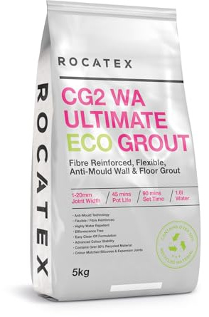 ROCATEX CG2 WA Ultimate Eco Grout 5Kg – High-Performance, Water-Resistant & Mould-Resistant Tile Grout – CG2 WA Rated – For Walls & Floors, Interior & Exterior Use (Cement Grey, 5Kg)