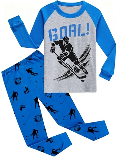Little Hand Field Hockey Pajamas for Boys Goal Pyjamas Long Sleeve Toddler Boy Fall Pjs Clothes Blue 2 Piece Set 3t