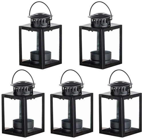 5 Pcs Tealight Candle Lantern Holder Metal Candle Holder Lanterns Wrought Iron Portable Candle Holder for Thanksgiving Christmas Living Room Garden