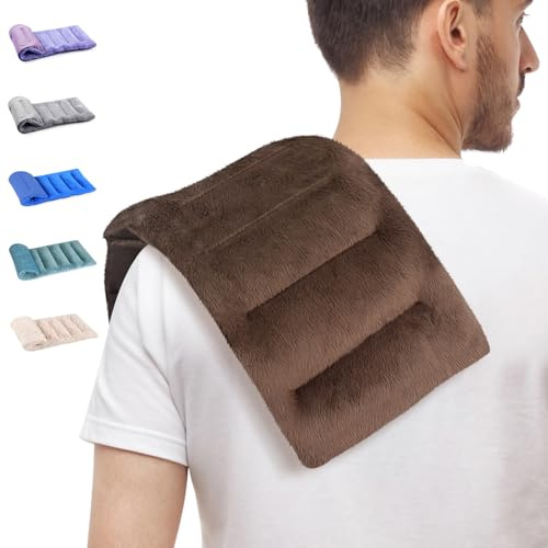 SuzziPad Microwave Heating Pad for Neck and Shoulder Back Discomfort, 7x16 Fatigue Soothing Heating Pad Microwavable, Moist Heat Pack, Unscented Hot Pack Microwavable for Aches, Sore Muscle, Brown