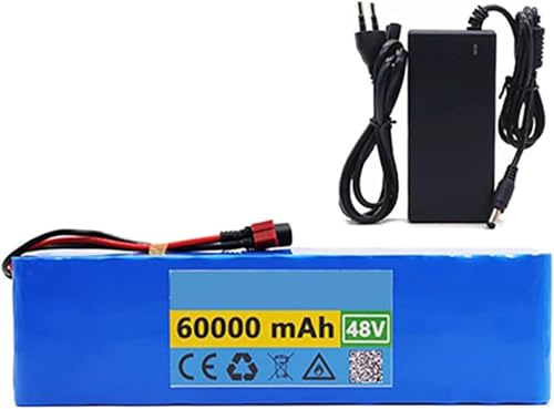 E-Bike Batteries 48V 60Ah, Rechargeable Étanche Batterie Batterie De Vélo Électrique 48V 60000MAh Ebike Battery avec Chargeur pour 100W 250W 350W 500W 750W Moteur 48V 60AH,XT60+DC