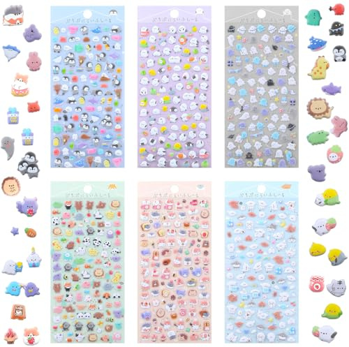 Niedliche Puffy Sticker, 6 Blatt 3D Sticker Set für Kinder