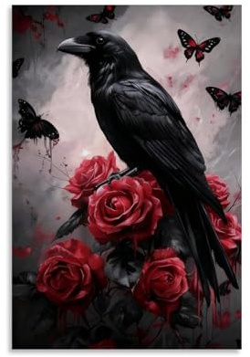 Halloween-Wandkunst auf Leinwand, Krähen im dunklen Wald, Poster, dunkle Akademie, Gemälde, Gothic-Tier-Kunstwerk, Schlafzimmerdekoration, 20 x 30 cm