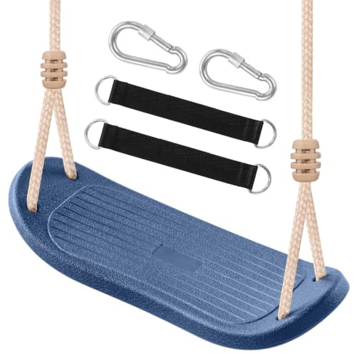 Hryniiex Altalena di ricambio per bambini, resistente, sagomata, con corda regolabile e 2 moschettoni, capacità di 120 kg, per parco giochi all'aperto, blu