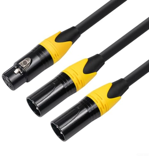 Câble de micro équilibré XLR 3 broches femelle vers double connecteurs mâles de 0,9 m avec boîtier en métal et blindage EMI/RFI pour équipement audio
