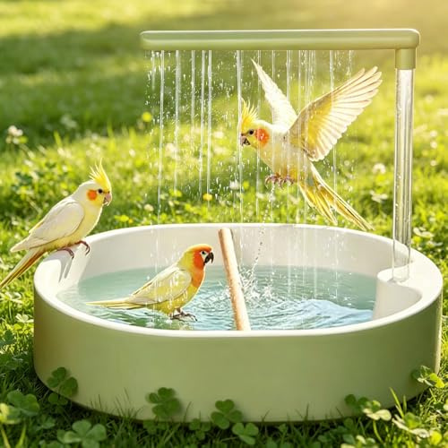 RNPKZ Vogeldusche Wellensittich, 32x28cm Wellensittich Dusche, Vogel Dusche mit Regenwasserzirkulation, USB-Betrieben, Vogel Badewanne für Unzertrennliche, Wellensittiche, Afrikanische Munias und Aras
