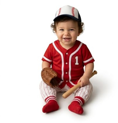 Rookie of the Year 1st Birthday Outfit – Red Baseball Jersey Bodysuit & Pinstripe Set – Personalized First Birthday Boy Gift – Sports Theme Cake Smash Outfit