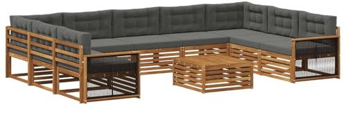 vidaXL Outdoor-Sofagarnitur mit Kissen 10 pcs Natur und Anthrazit, Gartenmöbel Set, modernes Sofa für den Außenbereich, Lounge ganz entspannt, Terrasse, Patio
