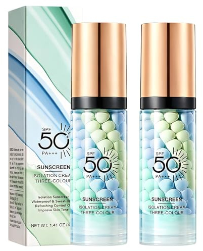 2 Pezzi Primer Viso Make Up Tricolore, Crema Isolante Correttore Colore 3 in 1, Base Trucco Viso Idratante per Pori Dilatati, Effetto e Pelle di Porcellana
