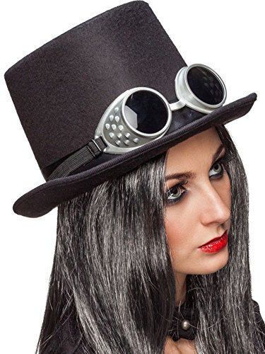 Faschingshut Steampunk Zylinder schwarz mit Brille KW 60