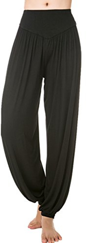 LANMAY Elastische Damenhose aus weichem Viskose-Mischgewebe, Yoga, Sporthose, Tanz, Haremshose, Schwarz, M