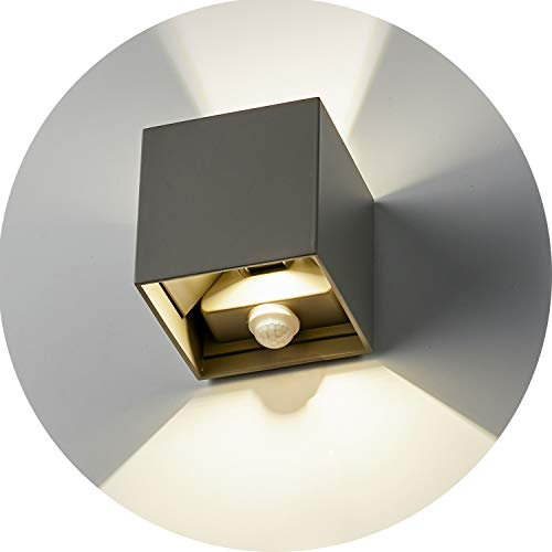 Topmo-plus Modern Wandleuchte Bewegungsmelder Wandstahler Sensor Wasserdicht Verstellbar Abstrahlwinkel /12W bridgelux COB/Wandleuchte Bewegungssensor Treppen/Flur/Garten/Weg/Veranda 4000K Grau