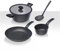 Moneta Etnea Batteria Starter, 5 Pezzi: Padella 24 cm, Casseruola 2 manici 20 cm con Coperchio, Pentolino 16 cm e Schiumarola in Nylon