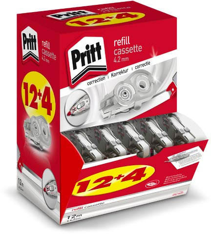 Pritt Korrekturrollernachfüllkassette refill flex, permanent, 4,2 mm x 12 m, 1zeilig, weiß (16 Stück), Sie erhalten 1 Packung á 16 Stück