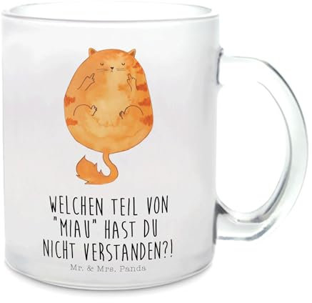 Mr. & Mrs. Panda Teetasse Katze Mittelfinger - Geschenk, Cats, Tasse mit Henkel, Tiger, Cat, Katzenmotiv, Teetasse aus Glas, Teeglas,