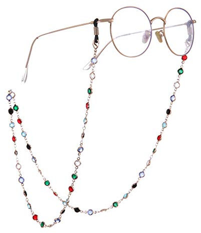 TEAMER Fashion Colorful Eyeglass Chain Sunglass Strap Eyeglass Holder Crystal Statement Beaded Reading Bohemian Glass Strap for Women Girls (Rose Gold with Black Rubber)