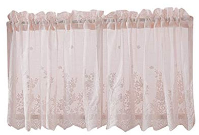 joyMerit Scheibengardine Transparent Bistrogardine Kurzgardine Gardine Vorhänge Halbgardine - Rosa Lila, 137x61cm