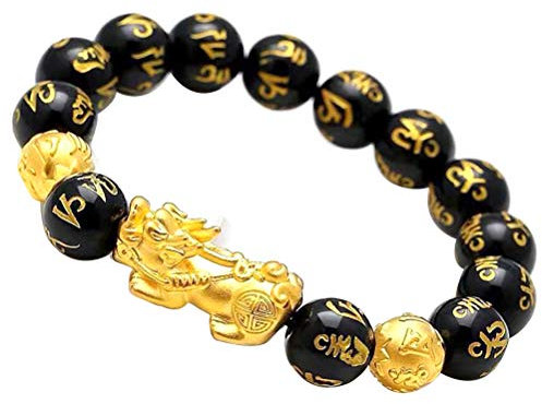 Cavestoff Schwarzes Feng Shui Perlenarmband Chinesisches Pi Xiu Armband Obsidian Reichtum Armband mit handgeschnitztem Amulett für Glück und Reichtum