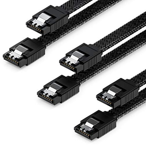 deleyCON 3x 50cm SATA 3 Nylon Cavi Set Cavo Dati 6 Gbit/s Cavo di Collegamento Cavo di Attacco Scheda Madre HDD SSD Disco Rigido 2 Spina S-ATA Dritta Nero