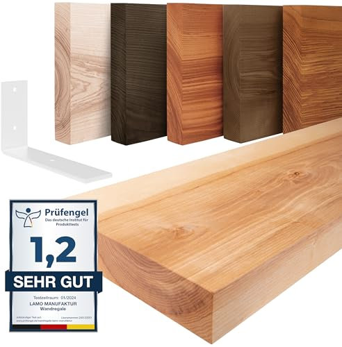 LAMO Manufaktur Wandregal Holz Gerade | Regal Farbe: Natur | mit weißem Basic Regalträger | 140 cm