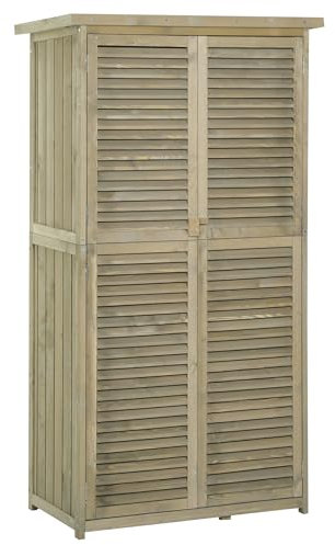 Outsunny Armoire de Jardin abri Jardin Remise pour Outils sur Pied dim. 87L x 47l x 160H cm 2 étagères Portes persiennes Toit bitumé étanche Bois pin Autoclave Sable