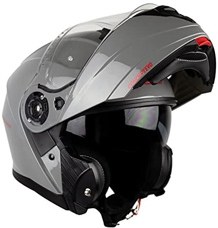 G-Mac Concept Evo Flip Front Motorcycle Helmet (Gloss Grey, XL)