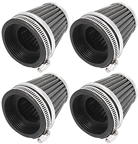Motoforti Filtro dell'aria per moto, universale, 60 mm, 4 pezzi, rotondo, affusolato, nero