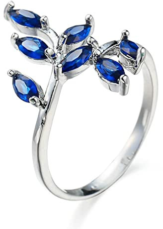 Aotiwe Bague Alliance Femme, Bijoux Femme Bague Feuilles Incrustées Zircon Bleu Marquise Argent Or Blanc Plaqué Taille 51.5