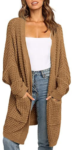 Maavoki Cardigan lungo da donna, oversize, a maniche lunghe, casual, con tasca, Z-marrone, XL