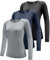 Boyzn Women's 3 Pack Short/Long Sleeve Workout Running Shirts, UPF 50+ Sun Protection Shirts, Athletic Exercise Gym T-Shirts-Black/Navy/Grey-S