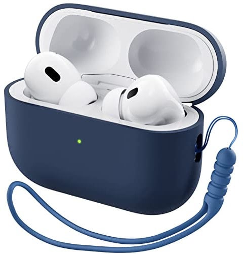ORNARTO Kompatibel mit AirPods Pro 2 Hülle 2022, Schützende Flüssig Silikon Hülle für AirPods Pro 2 2022 Hybrid Skin Front LED Sichtbar Silikon Hülle Sturmblau