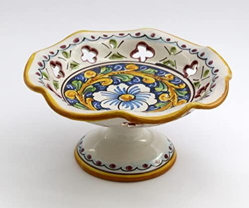 Centrotavola alzata piccola in ceramica siciliana blu giallo verde rosso di santo stefano di camastra decorata a mano barocco Art 5