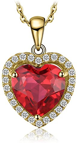 JewelryPalace Herz des Ozeans 3.9ct Erstellt Rubin Ketten Anhänger 45CM, Rote Schmuck Set, Liebe Halskette Damen Silber 925 Collier Damen Edelstein Mädchen, Schmuck mit Rote Stein Frauen Vergoldet