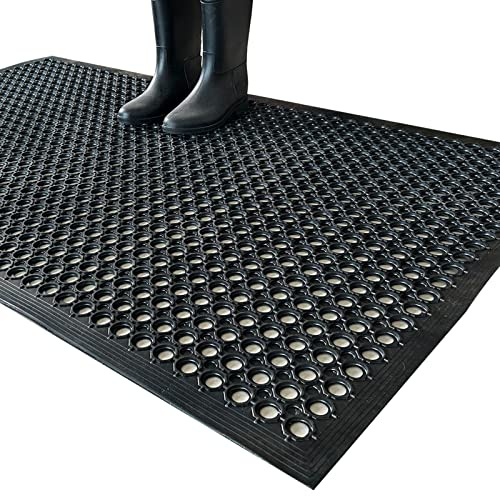 Uniboho Outdoor Rubber Floor Mats Anti Slip Restaurant Commercial Kitchen Rubber Drainage Mat 60 x 35 Heavy Duty Mat for Garage Garden Indoor Outside Industral Pool Entrance Bar Wet Area