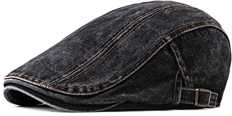 tcax Schiebermütze Herren Frühling Sommer Einfarbig Ballonmütze Cabbie Gatsby Caps Herren Washed Denim Cotton Flache Schirmmütze Damen Painter Beret Hats, Schwarz, 55-61 cm
