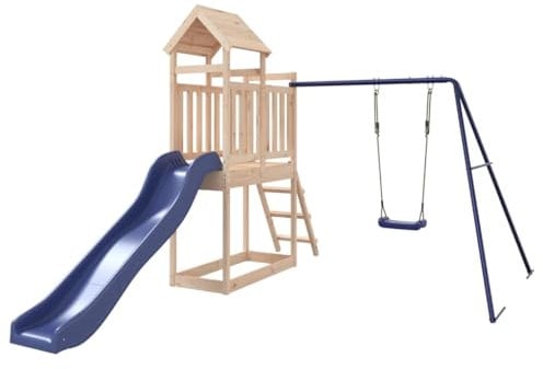 vidaXL Spielturm, Klettergerüst mit Rutsche Schaukel, Kinder Kletterturm mit Holzdach, Spiel-Zubehör für Garten, Holz Spielplatz, Massivholz Kiefer