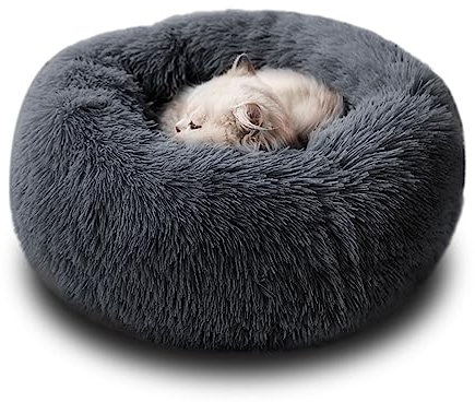 MDDK DY Hundebett,Katzenbett Flauschig,Hundekorb,Waschbar, Hundekissen 50cm, Hundekörbchen Rund aus Plüsch, Hundesofa, Katzenkorb, Hundebett für Kleine Mittel Hunde, Katzen Dunkelgrau